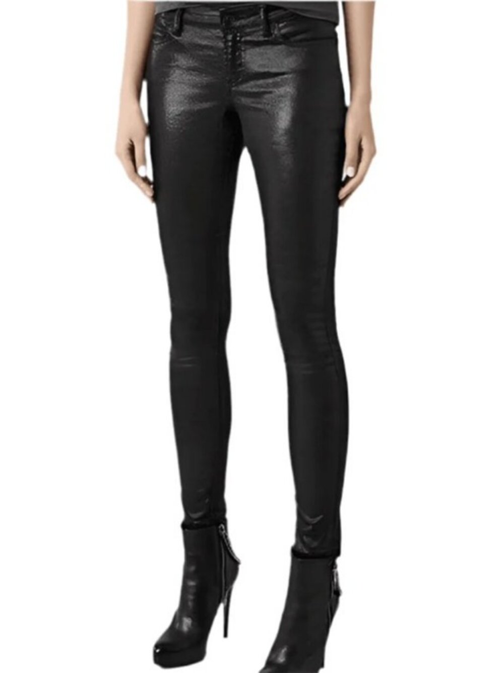 All Saints Ashby low-rise coated skinny jeans wet black women's size 29
